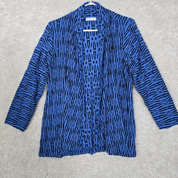 Habitat Open Cardigan Womens Medium Blue Textured Stretch Sweater Office Preppy - Picture 1 of 12